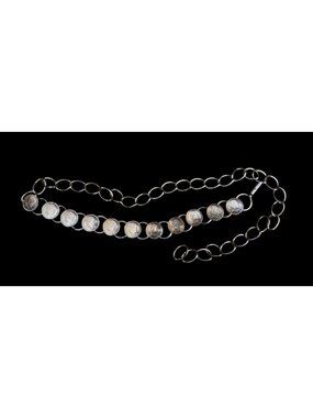 Vintage Silver Tone Circle Link Chain Belt with Gold Tone Napoleon Coins